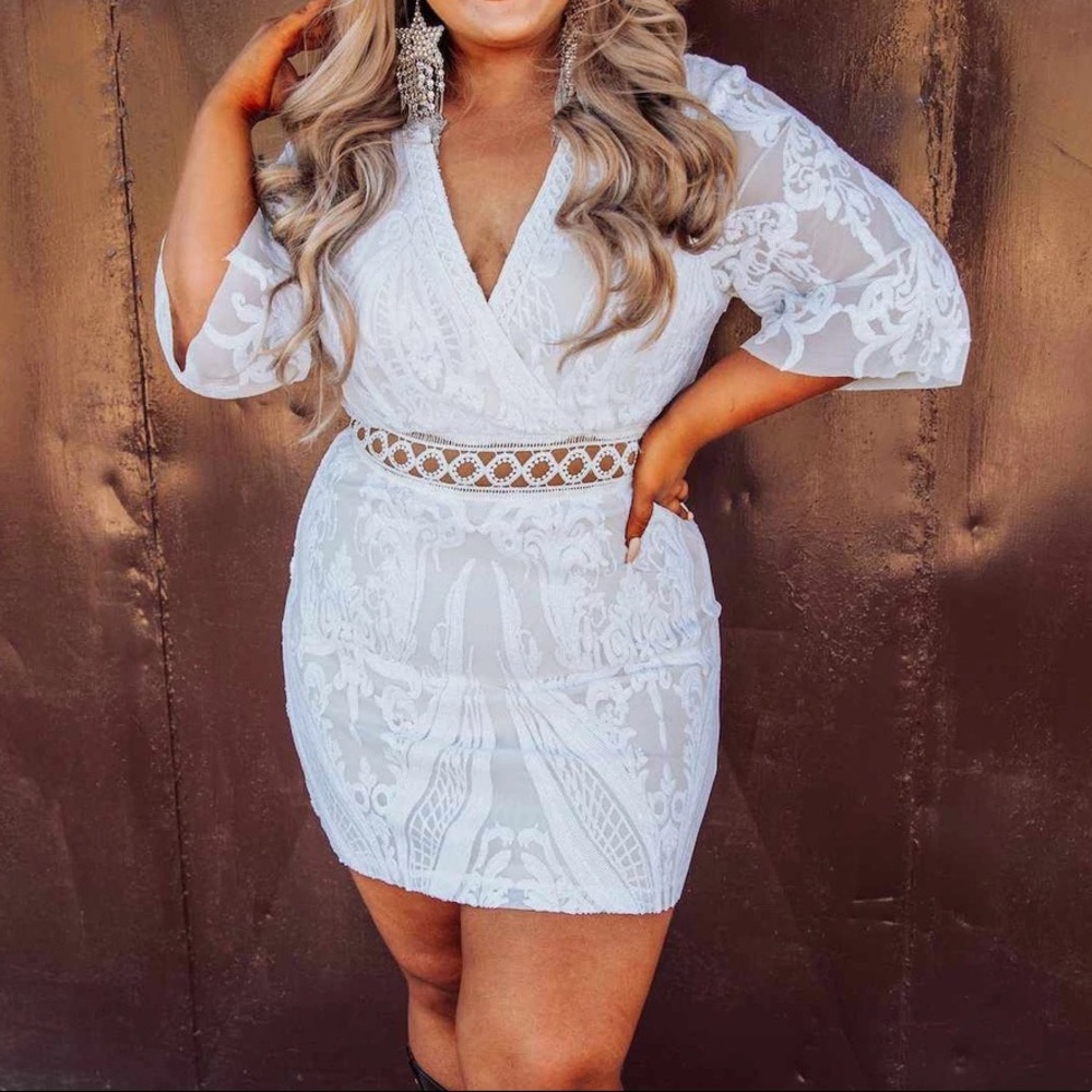 Plus size white sequin mini dress